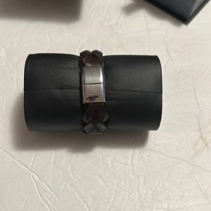 Men Stainless steel  pu leather brown/silver tone bracelet.8.5”